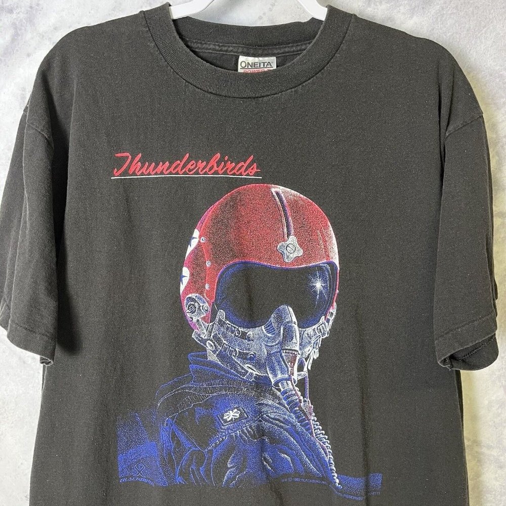 Vintage Thunderbirds T Shirt Mens XL Black Fighter Jet 90s L2